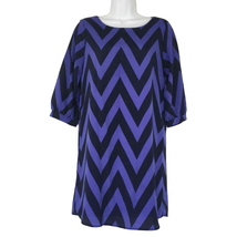Needle &amp; Thread Zig Zag Dress Sz S Violet Black Silky Poly 3/4 Sleeve Lined USA - £27.93 GBP