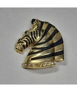 Zebra Head Pin Brooch Green Eyes Rhinestones 2”x 2” See Description Vint... - $9.44