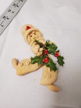 Vintage Original Baked Dough Christmas Tree Ornament 6 inches with Plastic Holly - £7.64 GBP
