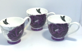 3 Portobello By Inspire Bone China Cups Purple Flower Butterfly - £39.83 GBP