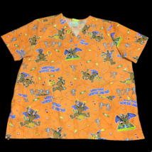 Scooby Doo Scrub Top Sz Large Orange Halloween Candy Pumpkin Skeleton Sp... - $19.99