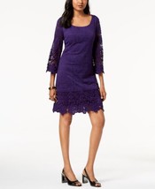 Alfani Womens Crochet Trim Illusion Dress Size X-Small Color Purple Geranium - £76.71 GBP