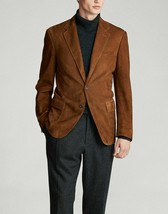 Mens Genuine Brown Suede leather Coat Blazer leder Coat Vintage - £92.84 GBP