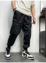 Men&#39;s Elastic Waist Zipper Big Pockets Drawstring Sports Cargo Pants - £25.79 GBP