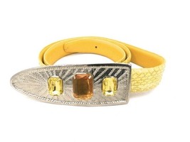 Hedy Shepard  Vintage Belt  Yellow Reptile Snakeskin Jeweled Buckle  1970S - $813.47 MXN