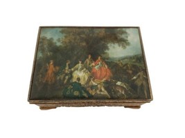 Schmid Bros Gold Ornate Music Jewelry Trinket Box The Picnic After The Hunt - $35.07