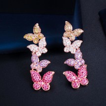 Lovely Rose Gold Color Purple Red CZ Zircon Butterfly Drop Dangle Earrings for W - £9.38 GBP