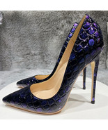 Tikicup Navy Blue Women Croc-Effect Embossed Patern Stiletto High Heels ... - £59.48 GBP