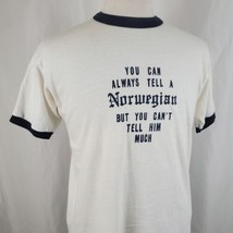 Vintage Norwegian Novelty T-Shirt Medium Ringer White Cotton Poly Signal USA - £29.09 GBP