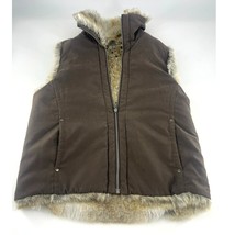 Reversable Vest Jacket Womens Medium Brown Fur Casual Zip Warm Winter Dr... - $14.27