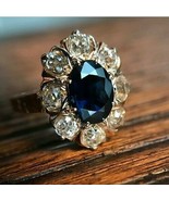 Art Deco 3CT Oval Cut Blue Sapphire Engagement Vintage 14K Yellow Gold O... - $174.51 CAD