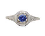 18k Gold .25ct Genuine Natural Sapphire Filigree Art Deco Ring Size 6.5 ... - $998.91