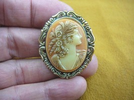 (CS63-35) WOMAN rose roses Ringlet orange oval CAMEO Pin Pendant Jewelry brooch - £23.52 GBP