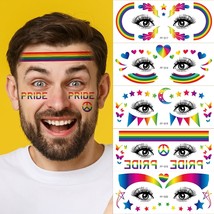 10 Sheets Rainbow Temporary Tattoos Pride Day Rainbow Face Eyes Tattoos Decorati - £17.87 GBP