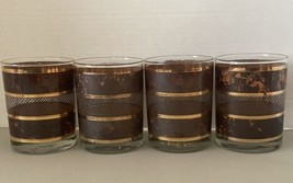 George Briard MCM Brown Leather Tortoise Marble Four Old Fashioned Glasses Vtg - £32.95 GBP