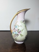 Vintage  Japan Pitcher Vase / Gold Trim Hand painted Floral  8 1/2&quot; signed - £40.16 GBP