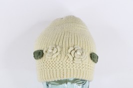 NOS Vintage Streetwear Chunky Double Faced Floral Winter Beanie Hat Cap ... - $33.61