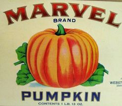 Marvel Brand Pumpkin Vegetable Can Label Halloween Vintage Original 1930's - $7.19