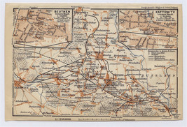 1914 Antique Map Oberschlesien Upper Silesia Katowice Kattowitz / Poland Germany - £27.20 GBP
