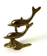 Vintage Brass Dolphins figurine MCM Mod Pair Metal Totem Nautical Beach ... - $29.69