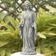 Virgin Mary Outdoor Garden Statue Grey Blessed Mother Religious Sculpture Lawn - £132.31 GBP