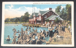 Vintage Swimmers Bathing at Lake Elizabeth North Side Pittsburgh PA Postcard - £7.57 GBP