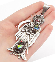 925 Sterling Silver - Vintage Rainbow Topaz Grim Reaper Motif Pendant - PT3174 - £113.66 GBP