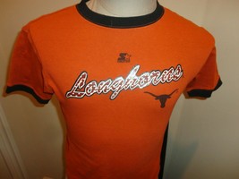 Vtg Orange Starter Texas Longhorns Spellout Cotton NCAA Ringer t-shirt Youth M  - £16.35 GBP