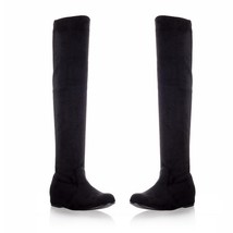 Women Knee High Boots Autumn Winter Ladies Flat Low Heel Boots Flock Casual Shoe - £44.17 GBP