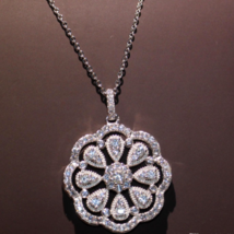 3Ct Round Cut CZ Diamond Flower Pendant 14K White Gold Finish 18&quot;Free Chain - £111.63 GBP