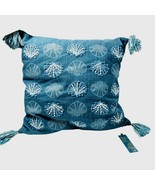 Hand Embroidered Pillow Sea Shell Design Blue White Tassels Zippered 17&quot;... - £29.10 GBP