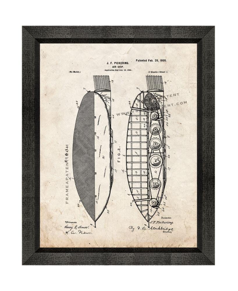 Air-ship Patent Print Old Look with Beveled Wood Frame