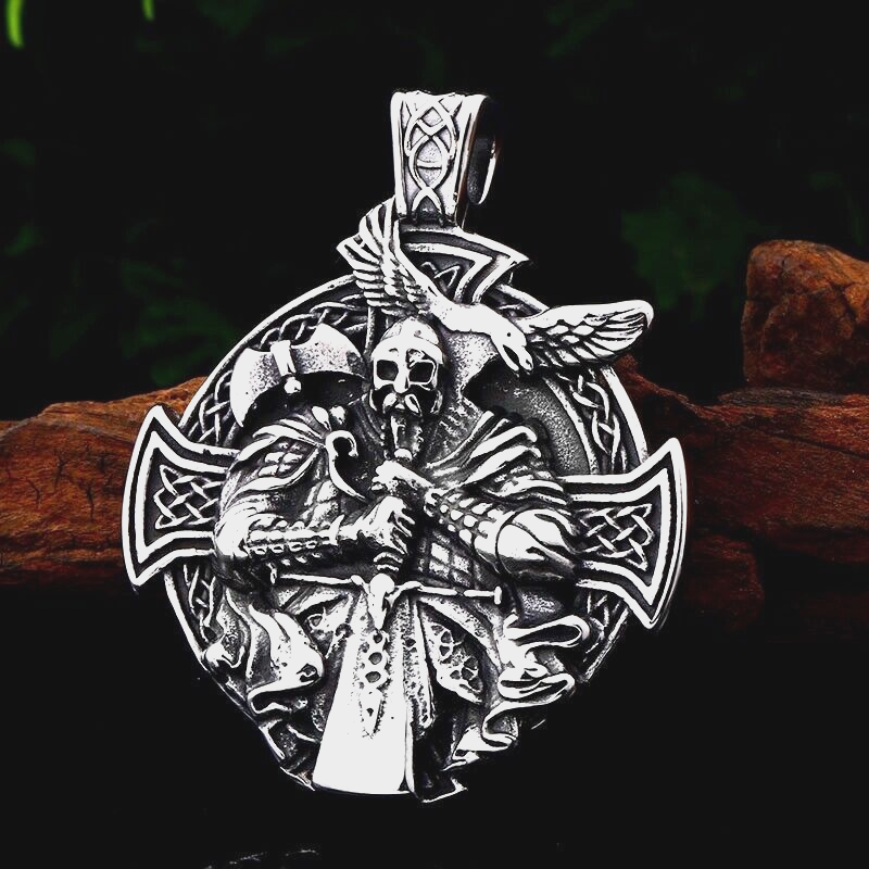 Primary image for Norse Viking Odin Sword Raven Rune Pendant Necklace Men's Jewelry Chain 24" Gift