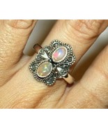 Natural Ethiopian Multi-Color Opal Ring .925 Sterling Silver Floral Desi... - £57.68 GBP
