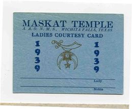 Maskat Temple 1939 Ladies Courtesy Card Wichita Falls Texas - $17.82