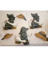 Vintage Set of 6 Burwood Boy/Girl Geese Straw Hats Wall Plaques Decor - £19.46 GBP