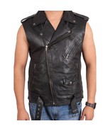 Vest Leather Mens Biker Genuine Motorcycle Jacket Men Sleeveless Size Bl... - $126.00