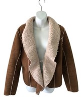 Vintage Faux Suede Faux Shearling Sherpa Lined Brown Tan Jacket Coat Size ? - £28.60 GBP