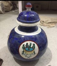 15&#39;&#39; Marble Flower Vase pot matka with lid mop lapis lazuli inlay home d... - $2,813.67