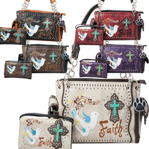 Doves Cross Bible Faith Western Women Handbag Carry Conceal Purse Wallet Set - £41.63 GBP+