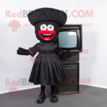 Black Television mascot costume character dressed with a A-Line Skirt and Caps - £944.54 GBP