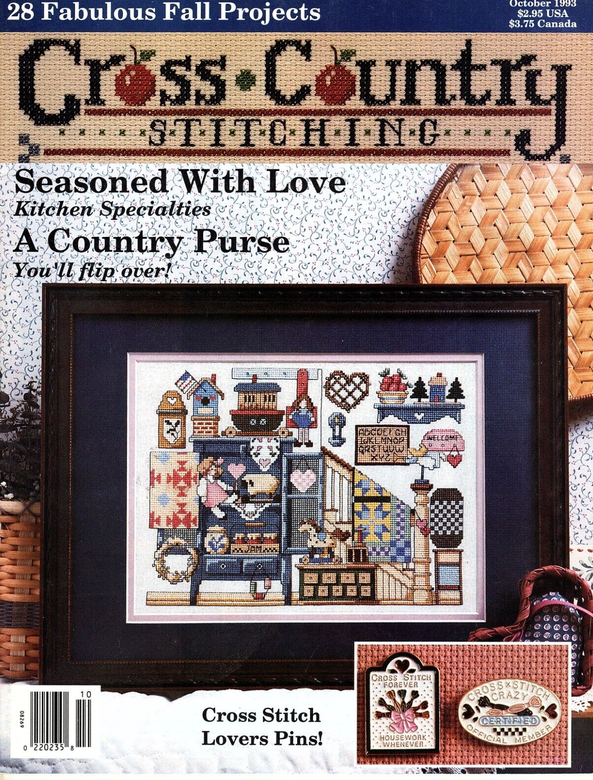 Cross Country Stitching Magazine October 1993 Seasoned with Love Sampler Pattern - $9.46