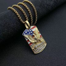 Elvis Presley Jumpsuit 18K Gold USA Flag Eagle Pendant Necklace Soldier 50 Cm. - £15.30 GBP