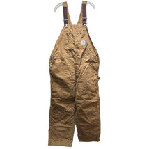 Carhartt Bib Overalls Insulated Lined Mens 46x30 Brown Duck Snow Pants Union USA - £34.50 GBP