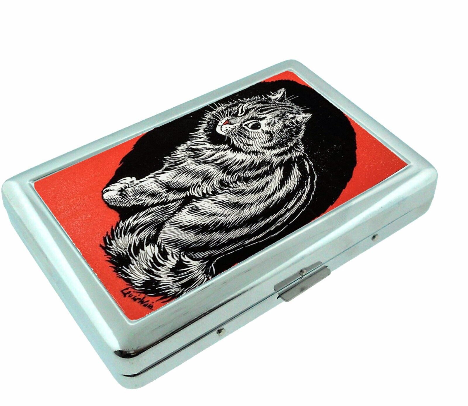 Winking Cat Silver Cigarette Case Money Holder