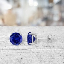 2 ct. Genuine Sapphire Round Basket set Stud Earrings in Sterling Silver - $47.22