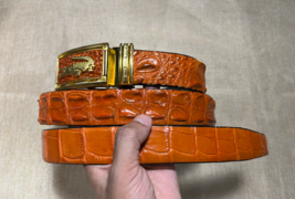 Size 46&quot; Genuine Orange Hornback Alligator Crocodile Skin Belt Width 1.3&quot; - £39.08 GBP