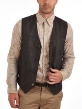Brown Men 100%Orignal Lambskin Leather Waistcoat Western Vest Coat Button Jacket - £86.29 GBP+