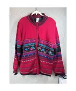 Koret Sweater Cardigan Womens Embroidered Floral Knit Fall Chunky Vintag... - $450.03 MXN