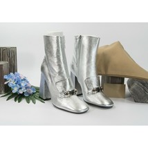 Burberry Metallic Silver Leather Brabant Zip Ankle Booties Boots Size 39.5 - £408.46 GBP